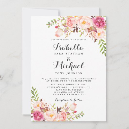 Rustic Floral Wedding Invitation Kaart (Voorkant)