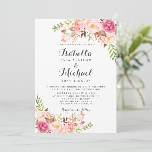 Rustic Floral Wedding Invitation Kaart (Staand voorkant)
