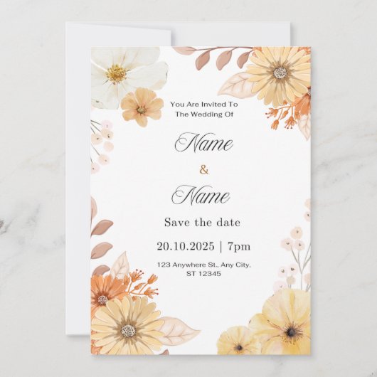 Rustic floral wedding invitation  kaart (Voorkant)