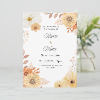 Rustic floral wedding invitation kaart