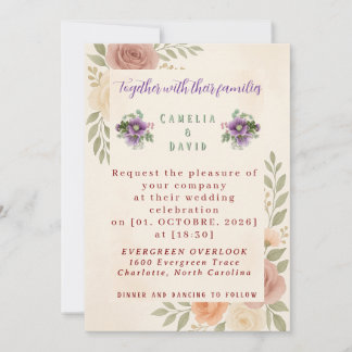 Rustic Floral Wedding Invitation Kaart