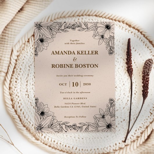 Rustic Floral Wedding Invitation Kaart
