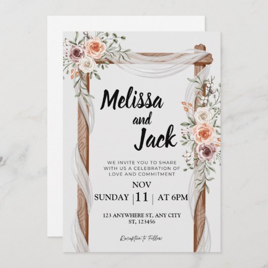 Rustic Floral Wedding Invitation Kaart (Voorkant / Achterkant)