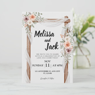 Rustic Floral Wedding Invitation Kaart