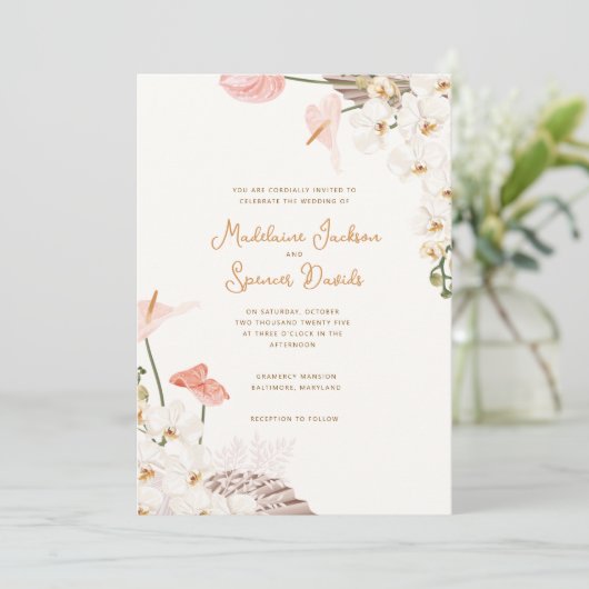 Rustic Floral Wedding Invitation Kaart (Staand voorkant)