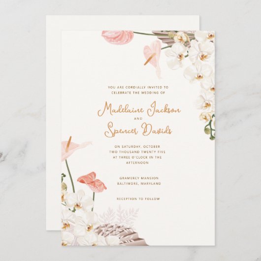 Rustic Floral Wedding Invitation Kaart (Voorkant / Achterkant)