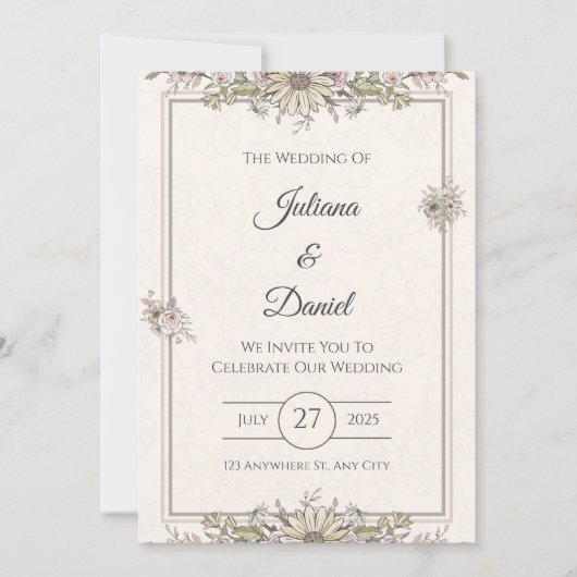 Rustic Floral Wedding Invitation Sjabloon Kaart (Voorkant)