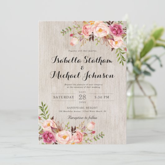 Rustic Floral Wedding Invitation/Waterverf bg-2 Kaart (Staand voorkant)