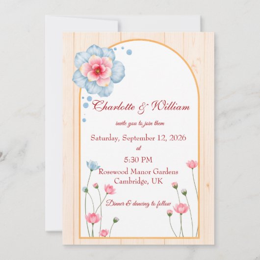 Rustic Floral Wedding Kaart (Achterkant)