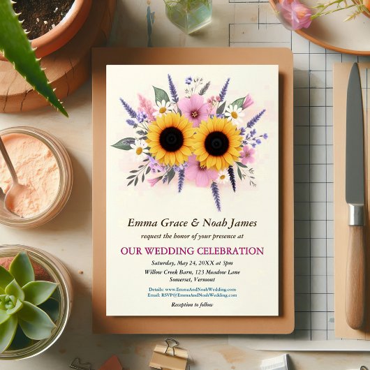 Rustic Floral Wedding Kaart