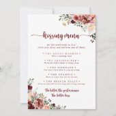 Rustic Floral Wedding Kissing Menu Game Kaart (Voorkant)