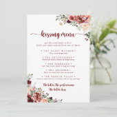 Rustic Floral Wedding Kissing Menu Game Kaart (Staand voorkant)