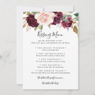 Rustic Floral Wedding Kissing Menu Game Kaart