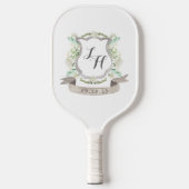 Rustic Floral Wedding Monogram en Foto Pickleball Paddle (Voorkant)