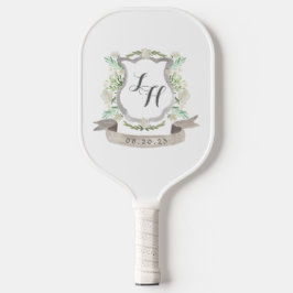 Rustic Floral Wedding Monogram en Foto Pickleball Paddle