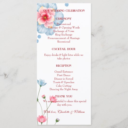 Rustic Floral Wedding Programmakaart (Achterkant)