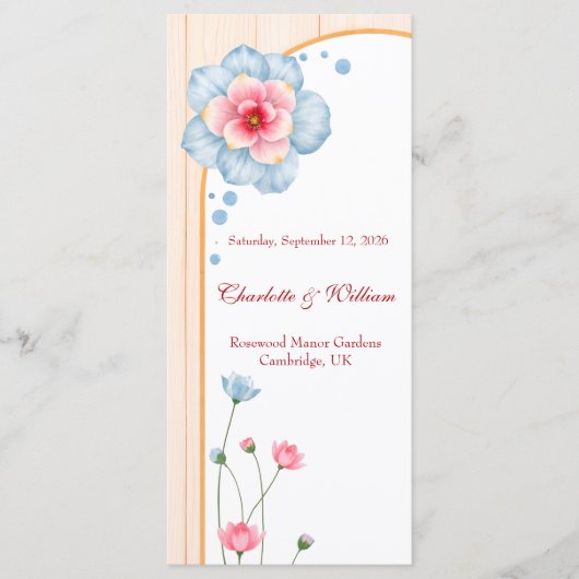 Rustic Floral Wedding Programmakaart (Voorkant)