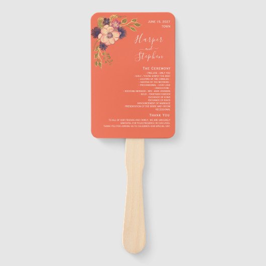 Rustic Floral Wedding Programme Hand Fan Handwaaier (Voorkant)