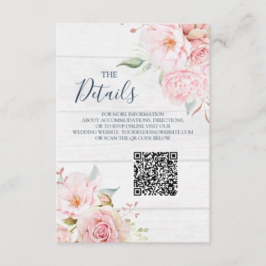 Rustic Floral Wedding QR code Details Insert Informatiekaartje (Voorkant)
