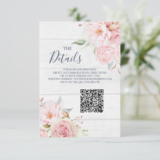 Rustic Floral Wedding QR code Details Insert Informatiekaartje (Staand voorkant)