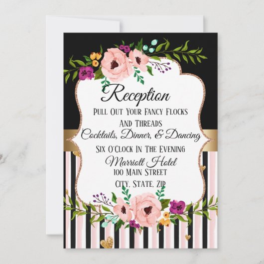Rustic Floral Wedding Reception Party Card Kaart (Voorkant)