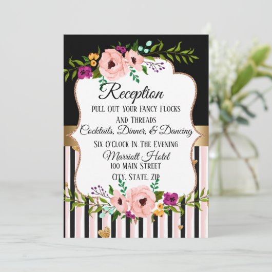 Rustic Floral Wedding Reception Party Card Kaart (Staand voorkant)