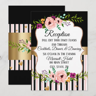 Rustic Floral Wedding Reception Party Card Kaart