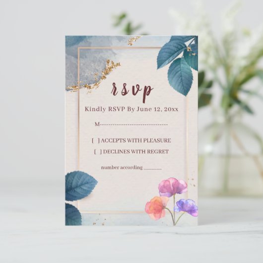 Rustic Floral Wedding RSVP Card (Staand voorkant)