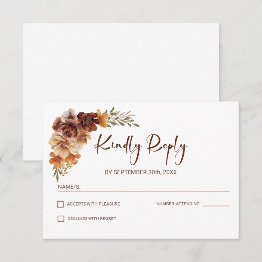 Rustic Floral Wedding RSVP Kaartje (Voorkant / Achterkant)