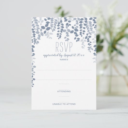 Rustic Floral Wedding RSVP / Reply (Dusty Blue) (Staand voorkant)