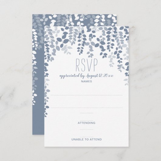 Rustic Floral Wedding RSVP / Reply (Dusty Blue) (Voorkant / Achterkant)