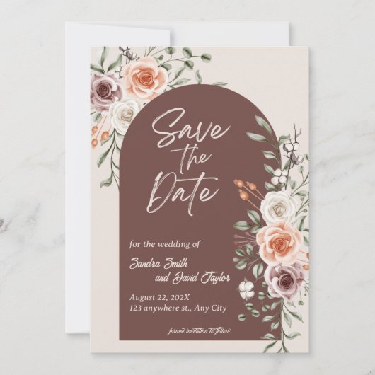 Rustic Floral Wedding Save the Date Invitation (Voorkant)