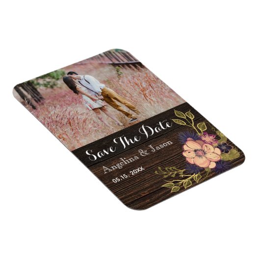 Rustic Floral Wedding Save the Date Invitation Magneet (Rechterzijde)