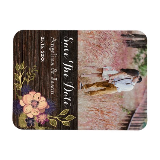 Rustic Floral Wedding Save the Date Invitation Magneet (Horizontaal)