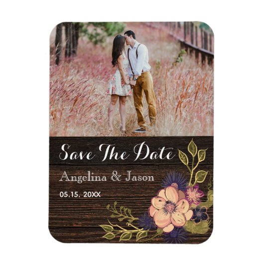 Rustic Floral Wedding Save the Date Invitation Magneet (Verticaal)
