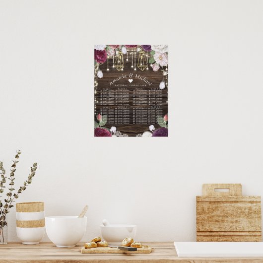 Rustic Floral Wedding Seating Chart Poster (Keuken)