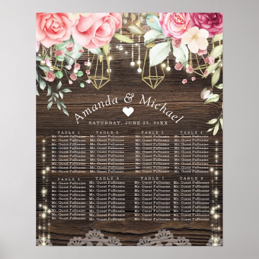 Rustic Floral Wedding Seating Chart Poster (Voorkant)