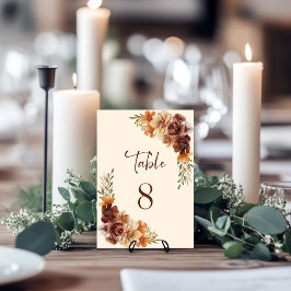 Rustic Floral Wedding Table Number Kaart