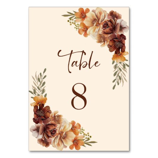 Rustic Floral Wedding Table Number Kaart (Voorkant)