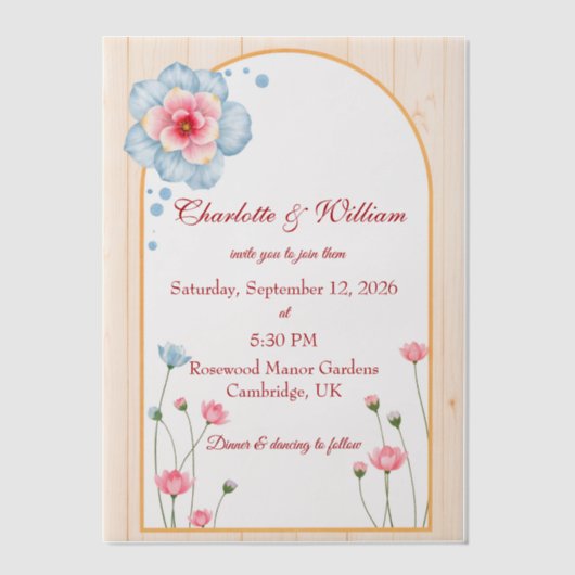 Rustic Floral Wedding Vellum Uitnodigingen (Voorkant)