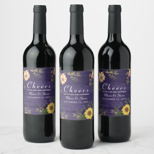 Rustic Floral Wedding Wine Label Wijn Etiket (Flessen)