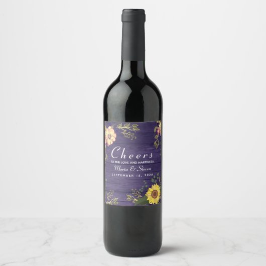 Rustic Floral Wedding Wine Label Wijn Etiket (Voorkant)