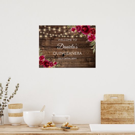 Rustic Floral Welkom in Quinceañera 15e verjaardag Poster (Keuken)
