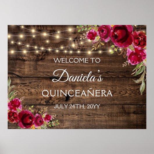 Rustic Floral Welkom in Quinceañera 15e verjaardag Poster (Voorkant)