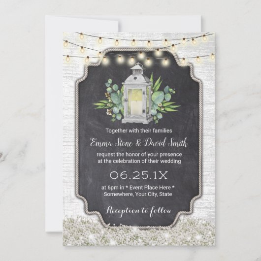 Rustic Floral White Lantern String Lights Wedding Kaart (Voorkant)