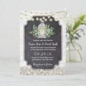 Rustic Floral White Lantern String Lights Wedding Kaart (Staand voorkant)