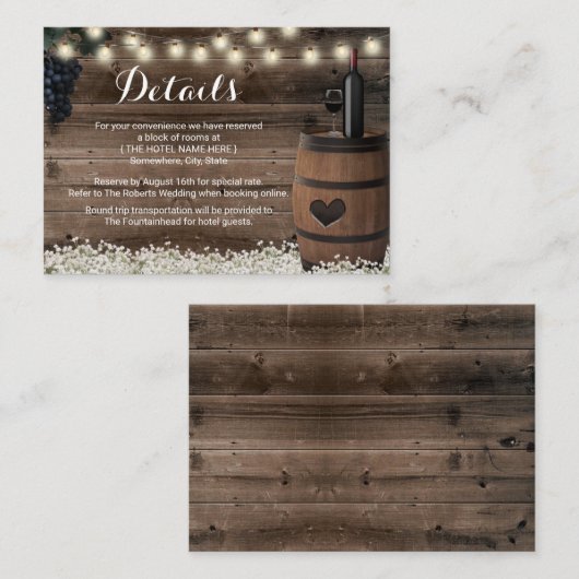 Rustic Floral Wine Barrel Hotel Accommodations Informatiekaartje (Voorkant / Achterkant)