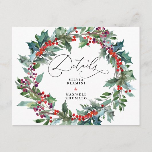 Rustic Floral Winter Wedding Guest Details Informatiekaartje (Voorkant)