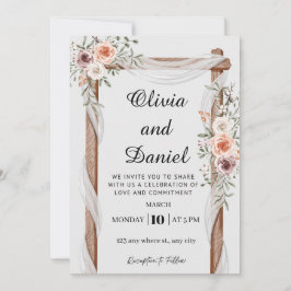 Rustic Floral Wood Arch Wedding Invitation Kaart