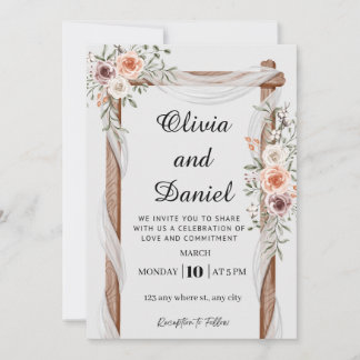Rustic Floral Wood Arch Wedding Invitation Kaart